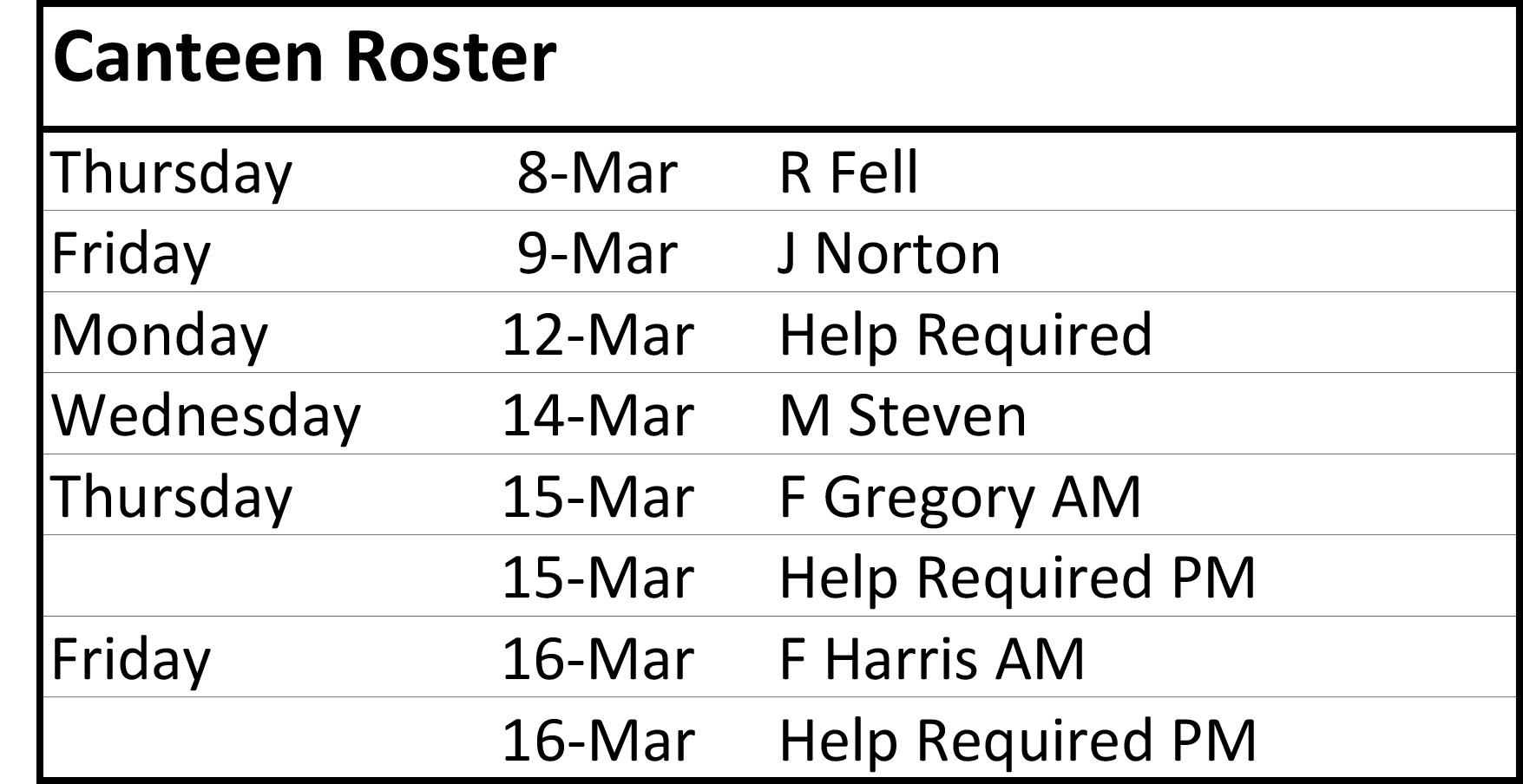 canteen roster