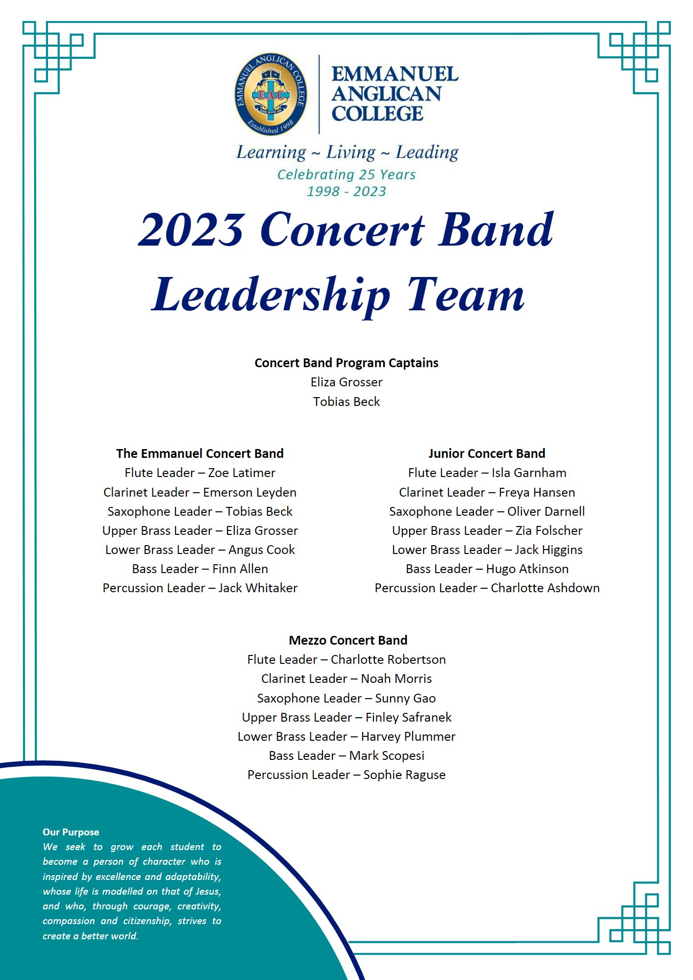 2023 Concert Band Leadership Team