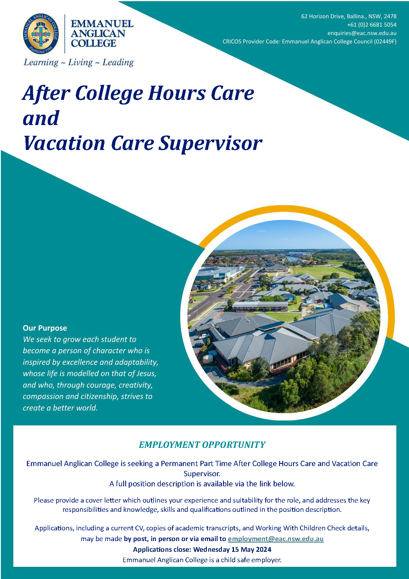 After College Hours Care and Vacation Care Supervisor
